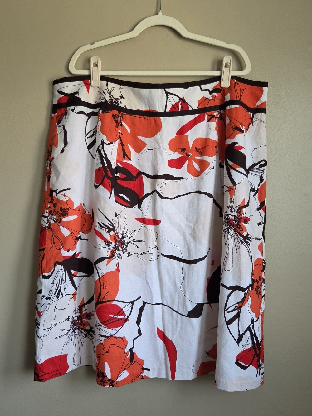 Cato White A-Line Skirt with Bold Orange Floral Print